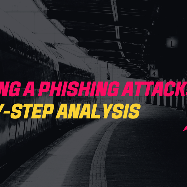 Banner image titled 'Deconstructing a Phishing Attack: A Step-by-Step Analysis' with the Pride Security logo on the right. The background shows a dark, deserted train platform, creating a sense of caution and awareness.